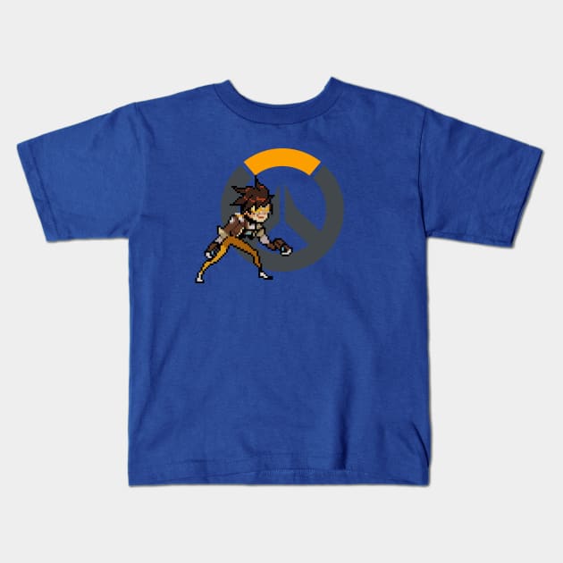 Overwatch - 16-Bit Tracer W/ Logo Kids T-Shirt by wyckedguitarist